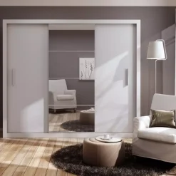 Zestawy Mebli Do Sypialni|Szafy Trzydrzwiowe></noscript>lenart. Biała szafa przesuwna z lustrem 250 cm do sypialni IDEA