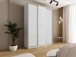 Szafy Trzydrzwiowe|Szafy Do Przedpokoju></noscript>BROMARKT Biała szafa trzydrzwiowa z szufladami 180 cm GOLD NEW MAX biały