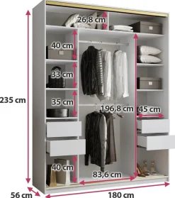 Szafy Trzydrzwiowe|Szafy Do Przedpokoju></noscript>BROMARKT Biała szafa trzydrzwiowa z szufladami 180 cm GOLD NEW MAX biały