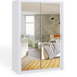 Zestawy Mebli Do Sypialni|Szafy Dwudrzwiowe>GiB Meble Biała szafa z lustrami 150 cm BELLA biały