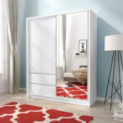 Szafy Do Przedpokoju|Szafy Do Salonu></noscript>PIASKI Biała szafa z lustrem 150 cm MALTA biały