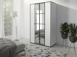 Szafy Młodzieżowe|Szafy Otwierane>JUREK Biała szafa z lustrem i półkami 120 cm drążek OLAS biały