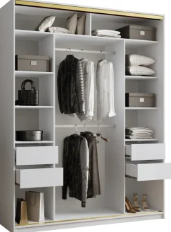 Zestawy Mebli Do Przedpokoju|Szafy Trzydrzwiowe>BROMARKT Biała szafa z lustrem i szufladami 180 cm GOLD NEW MAX biały