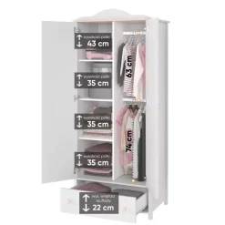 Szafy Dwudrzwiowe|Szafy Do Przedpokoju></noscript>lenart. Biała szafa z półkami do pokoju dziecięcego 85 cm LUNA