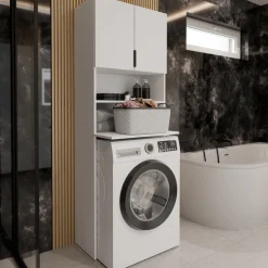 Szafki Łazienkowe>KIER Biała szafka nad pralkę z blatem 64 cm TREMO PLUS biały