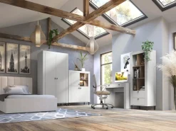 Zestawy Mebli Do Sypialni|Szafki Nocne></noscript>DOLMAR Biała szafka nocna do sypialni 48 cm z drzwiami MISTY cashmere biały