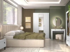 Zestawy Mebli Do Sypialni|Szafki Nocne></noscript>DOLMAR Biała szafka nocna do sypialni 48 cm z drzwiami MISTY cashmere biały