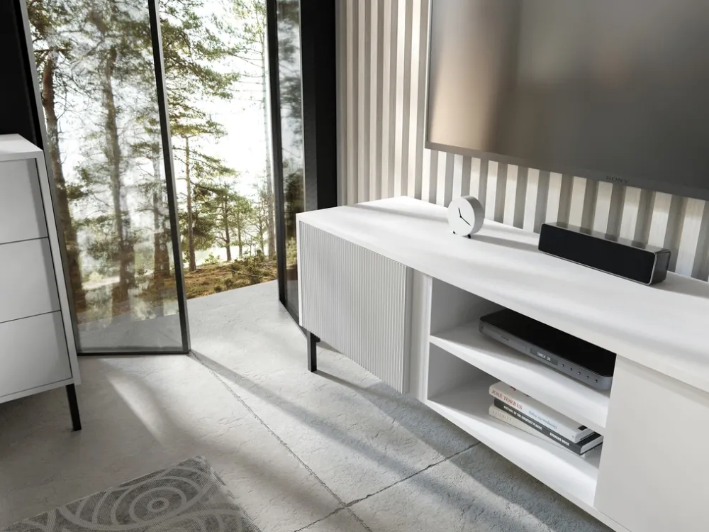 Szafki Rtv|Zestawy Mebli Do Salonu>JUREK Biała szafka RTV 150 cm nowoczesna do salonu MALEZJA biały