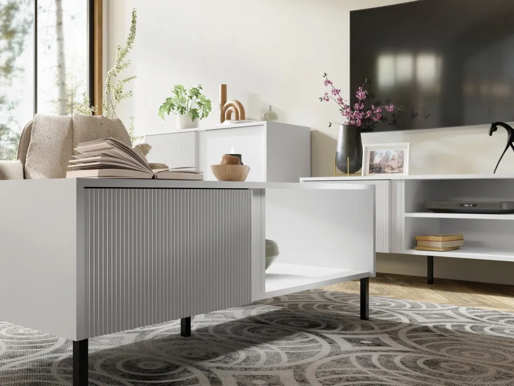 Szafki Rtv|Zestawy Mebli Do Salonu>JUREK Biała szafka RTV 150 cm nowoczesna do salonu MALEZJA biały