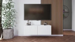 Szafki Rtv></noscript>GiB Meble Biała szafka RTV 100 cm nowoczesna z ryflowanymi frontami KORDIS biały