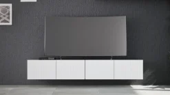 Szafki Rtv></noscript>GiB Meble Biała szafka RTV 100 cm nowoczesna z ryflowanymi frontami KORDIS biały