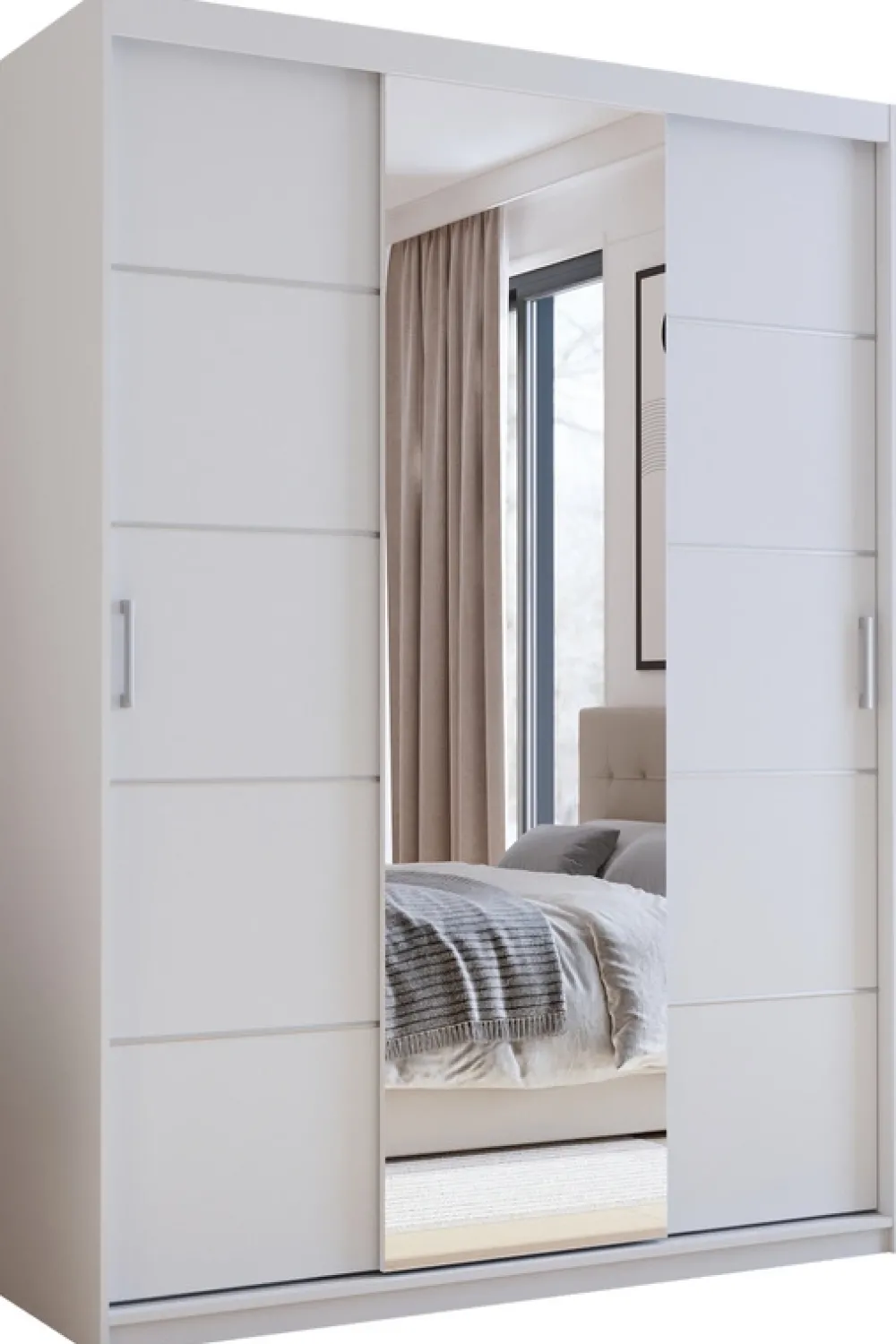 Meble Dla Dzieci|Meble Młodzieżowe>Meblohand Biała trzydrzwiowa szafa przesuwna z lustrem 150 cm HOT biały