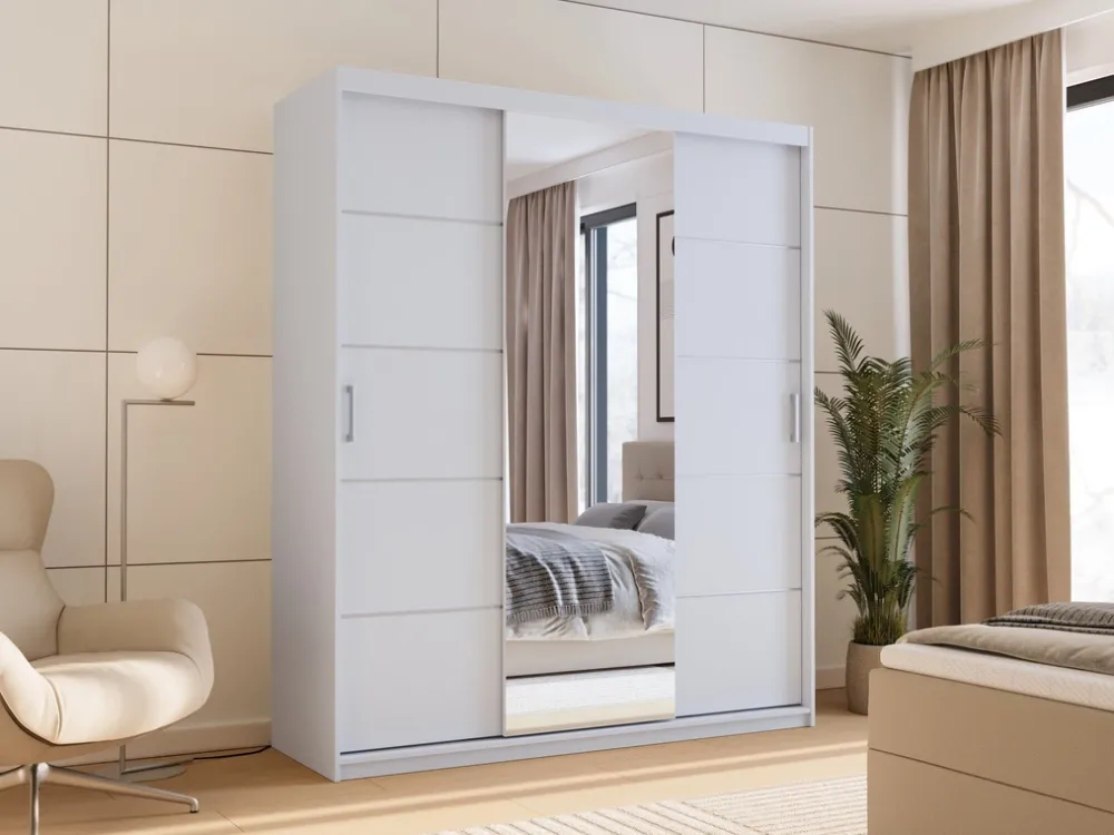 Meble Dla Dzieci|Meble Młodzieżowe>Meblohand Biała trzydrzwiowa szafa przesuwna z lustrem 150 cm HOT biały