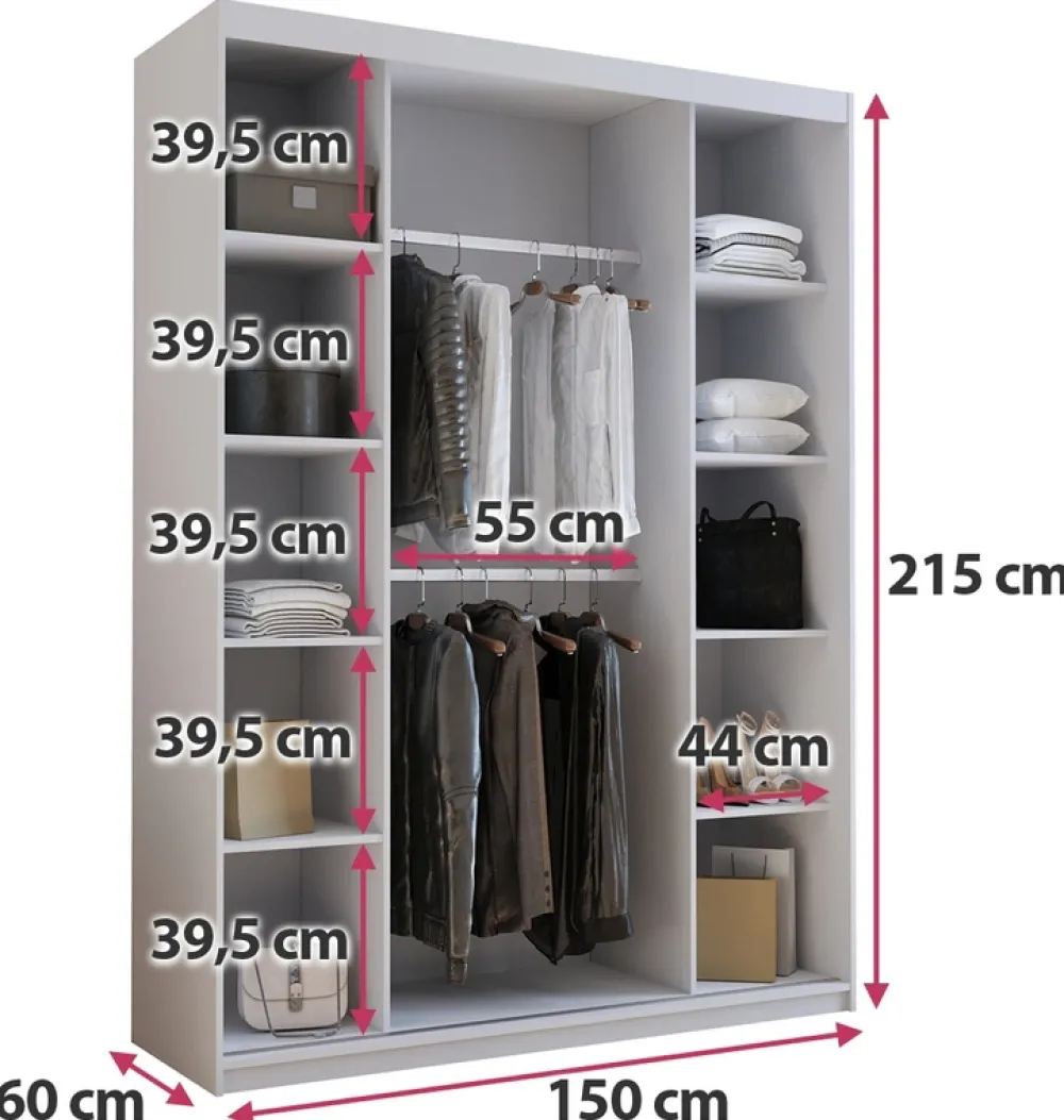 Meble Dla Dzieci|Meble Młodzieżowe>Meblohand Biała trzydrzwiowa szafa przesuwna z lustrem 150 cm HOT biały