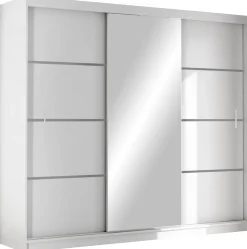 Szafy Trzydrzwiowe|Szafy Z Lustrem>Stolar Biała trzydrzwiowa szafa przesuwna z półkami 250 cm VOTIS biały