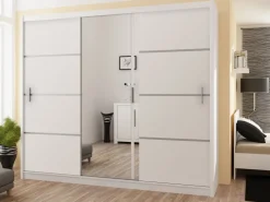 Szafy Trzydrzwiowe|Szafy Z Lustrem></noscript>Stolar Biała trzydrzwiowa szafa przesuwna z półkami 250 cm VOTIS biały