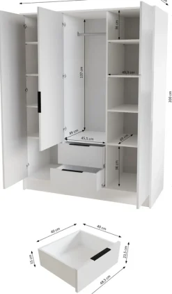 Szafy Trzydrzwiowe|Szafy Do Przedpokoju></noscript>Arton Biała trzydrzwiowa szafa uchylna 150 cm z półkami NUBIA