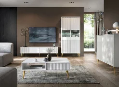 Zestawy Mebli Do Salonu|Witryny></noscript>INTER MEBLE Biała witryna do salonu 90 cm z ryflowanymi frontami BELLUNO biały