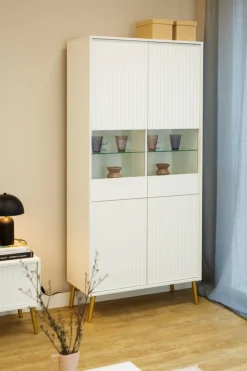 Zestawy Mebli Do Salonu|Witryny></noscript>INTER MEBLE Biała witryna do salonu 90 cm z ryflowanymi frontami BELLUNO biały