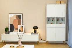 Zestawy Mebli Do Salonu|Witryny></noscript>INTER MEBLE Biała witryna do salonu 90 cm z ryflowanymi frontami BELLUNO biały