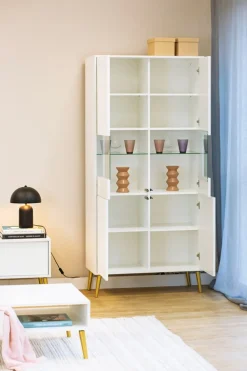 Zestawy Mebli Do Salonu|Witryny></noscript>INTER MEBLE Biała witryna do salonu 90 cm z ryflowanymi frontami BELLUNO biały