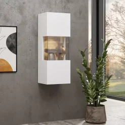 Zestawy Mebli Do Salonu|Witryny></noscript>Helvetia Biała witryna wisząca do salonu AVENTELI