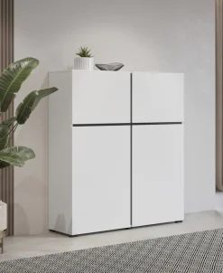 Zestawy Mebli Do Sypialni|Komody></noscript>Helvetia Biała wysoka komoda nowoczesna z półkami 120 cm CROSS