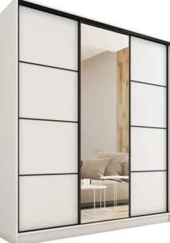 Zestawy Mebli Do Przedpokoju|Szafy Do Przedpokoju>BROMARKT Biała wysoka szafa przesuwna z lustrem 180 cm LOFT MAX biały