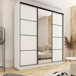 Zestawy Mebli Do Przedpokoju|Szafy Do Przedpokoju></noscript>BROMARKT Biała wysoka szafa przesuwna z lustrem 180 cm LOFT MAX biały