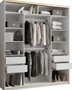 Zestawy Mebli Do Przedpokoju|Szafy Trzydrzwiowe>BROMARKT Biała wysoka szafa przesuwna 200 cm GOLD NEW MAX biały