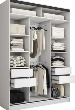 Zestawy Mebli Do Przedpokoju|Szafy Trzydrzwiowe>BROMARKT Biała wysoka szafa przesuwna z lustrem 150 cm LOFT MAX biały