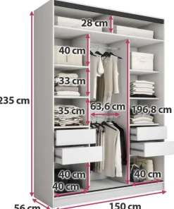 Zestawy Mebli Do Przedpokoju|Szafy Trzydrzwiowe></noscript>BROMARKT Biała wysoka szafa przesuwna z lustrem 150 cm LOFT MAX biały