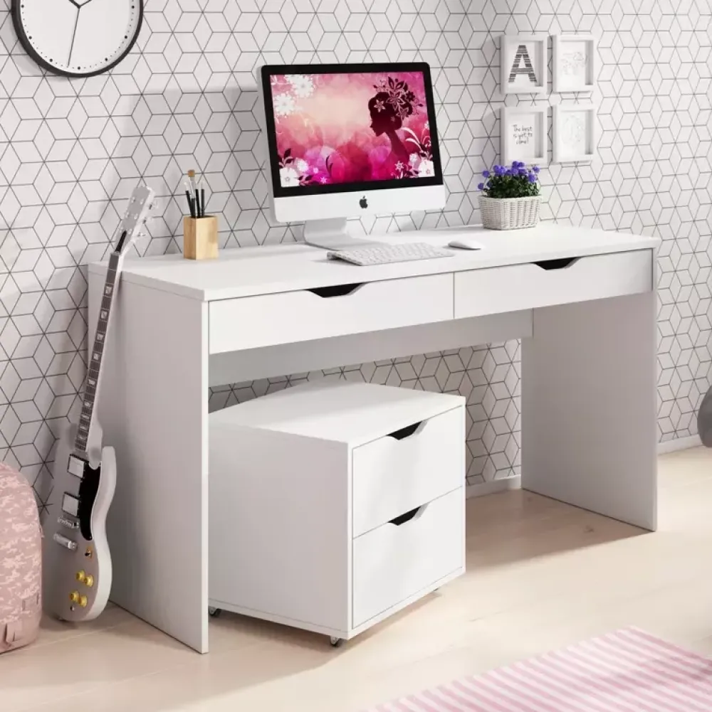 Biurka|Meble Dla Dzieci>LASKI Białe biurko z kontenerkiem MARLEO biały