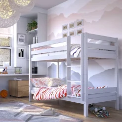 Meble Dla Dzieci|Łóżka Młodzieżowe>DOLMAR Białe drewniane łóżko piętrowe dla dziecka 90x190 cm OTTAWA biały