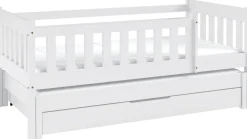 Łóżka Dziecięce|Łóżka Ze Stelażem>Meblomal Białe łóżko do pokoju dziecięcego z barierką i szufladą 80x160 cm NEBULA biały