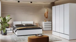 Łóżka Małżeńskie|Łóżka Z Zagłówkiem></noscript>Helvetia Białe łóżko skrzyniowe do sypialni 180x200 cm CROSS biały