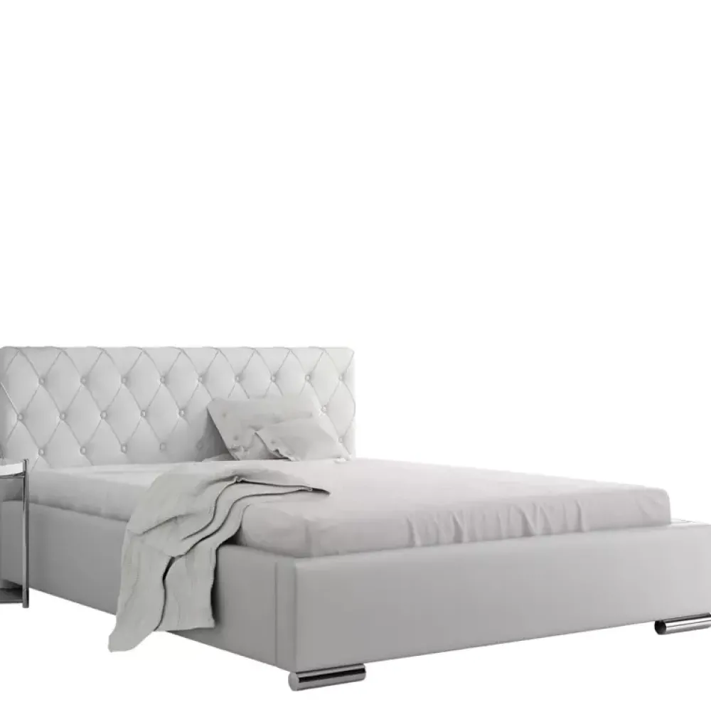 Łóżka Z Zagłówkiem|Łóżka Białe>Gruszka Białe łóżko tapicerowane 200x200 PEKIN