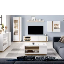 Zestawy Mebli Do Salonu>LASKI Białe meble do salonu połysk LINDA