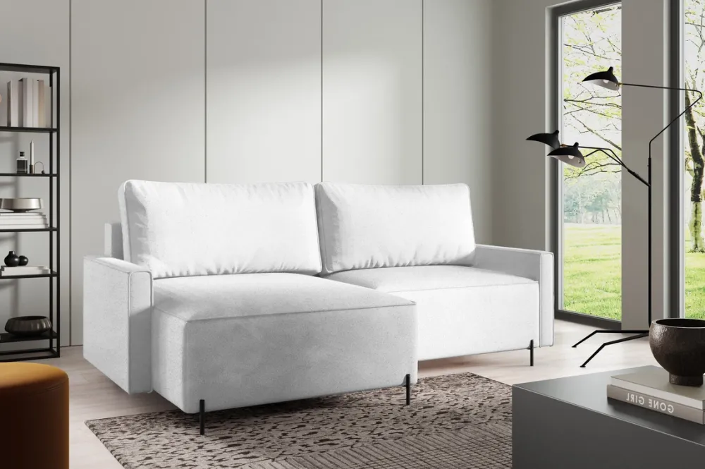 Meble Dla Dzieci|Narożniki>BROMARKT Biały narożnik boucle na nóżkach do salonu z funkcją spania i pojemnikiem NORTON