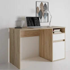 Biurka|Toaletki I Konsole></noscript>MEBLOSIEK Biurko 120 cm z szufladą BILLY z białymi frontami dąb sonoma