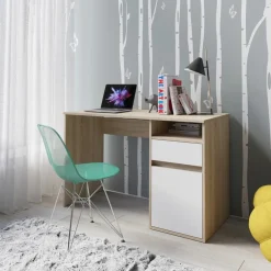 Biurka|Toaletki I Konsole></noscript>MEBLOSIEK Biurko 120 cm z szufladą BILLY z białymi frontami dąb sonoma