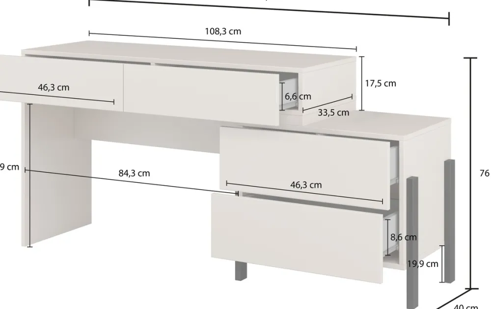 Biurka|Meble Dla Dzieci>Helvetia Biurko do sypialni 143 cm z szufladami kaszmir JUKON