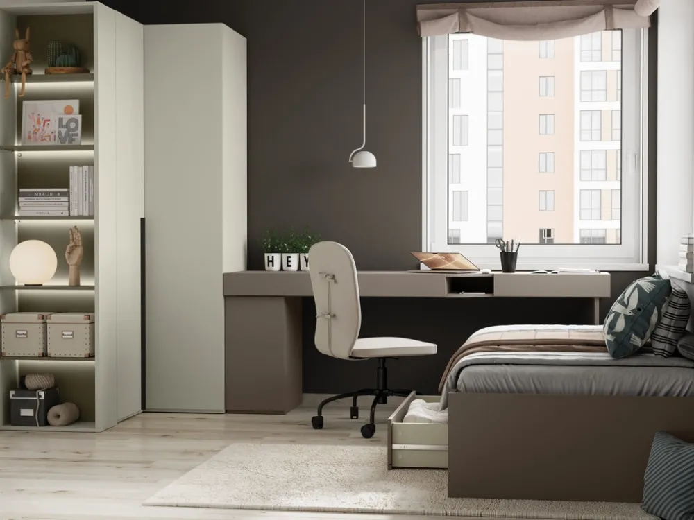 Biurka|Meble Dla Dzieci>lenart. Biurko młodzieżowe lewostronne z szufladami WOOW szampański/clay gray