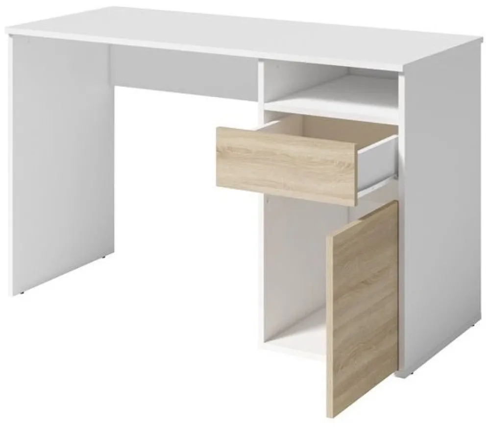 Biurka|Toaletki I Konsole>MEBLOSIEK Biurko młodzieżowe z szufladą i półką BILLY białe z frontem dąb sonoma biały