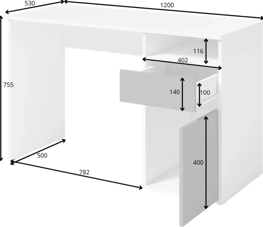 Biurka|Toaletki I Konsole>MEBLOSIEK Biurko młodzieżowe z szufladą i półką BILLY białe z frontem dąb sonoma biały