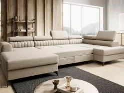 Narożniki></noscript>NEXT COLLECTION Błękitny narożnik do salonu PAULLETTO funkcja spania pojemniki