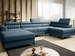 Narożniki></noscript>NEXT COLLECTION Błękitny narożnik do salonu PAULLETTO funkcja spania pojemniki