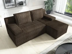 Narożniki></noscript>IZABELLA MEBLE Brązowa kanapa narożna z funkcją spania i pojemnikiem CASPAR