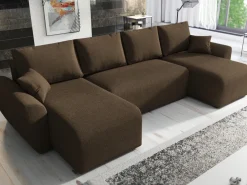 Narożniki></noscript>IZABELLA MEBLE Brązowa rogówka boucle w kształcie u z funkcją spania ROTTERDAM U