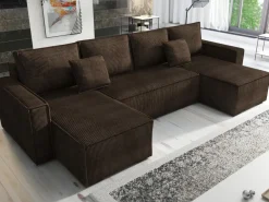 Narożniki></noscript>IZABELLA MEBLE Brązowa rogówka w kształcie u z funkcją spania DEXTER U